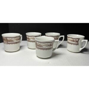 Vintage J&G Meakin England Ironstone Mugs Brown Transferware Landscape Set of 5